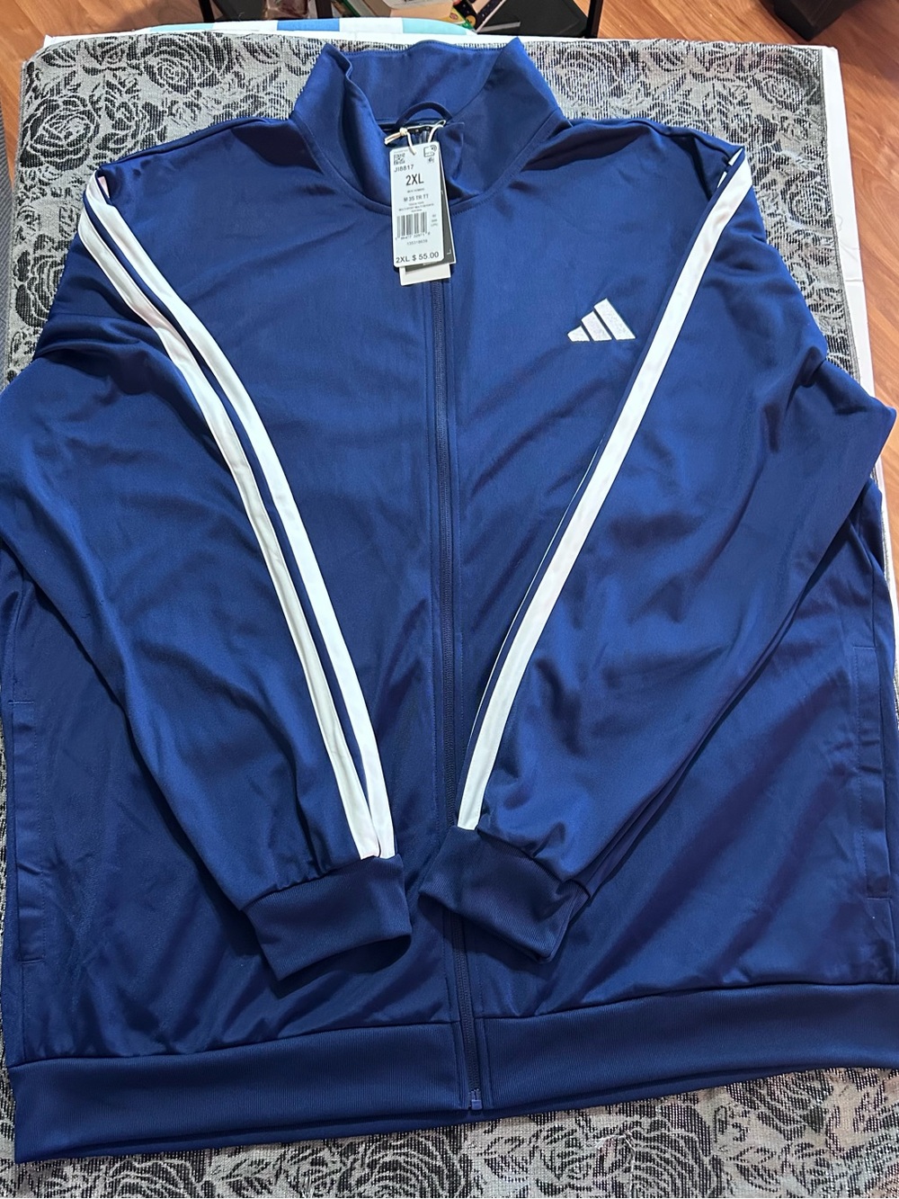 Adidas Navy Full-Zip Performance Jacket with White Stripes